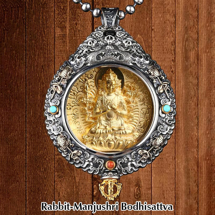 BWOOOH Chinese Zodiac Natal Buddha Thangka Nine Palaces Eight Diagrams Wealth Rotatable Necklace Pendant