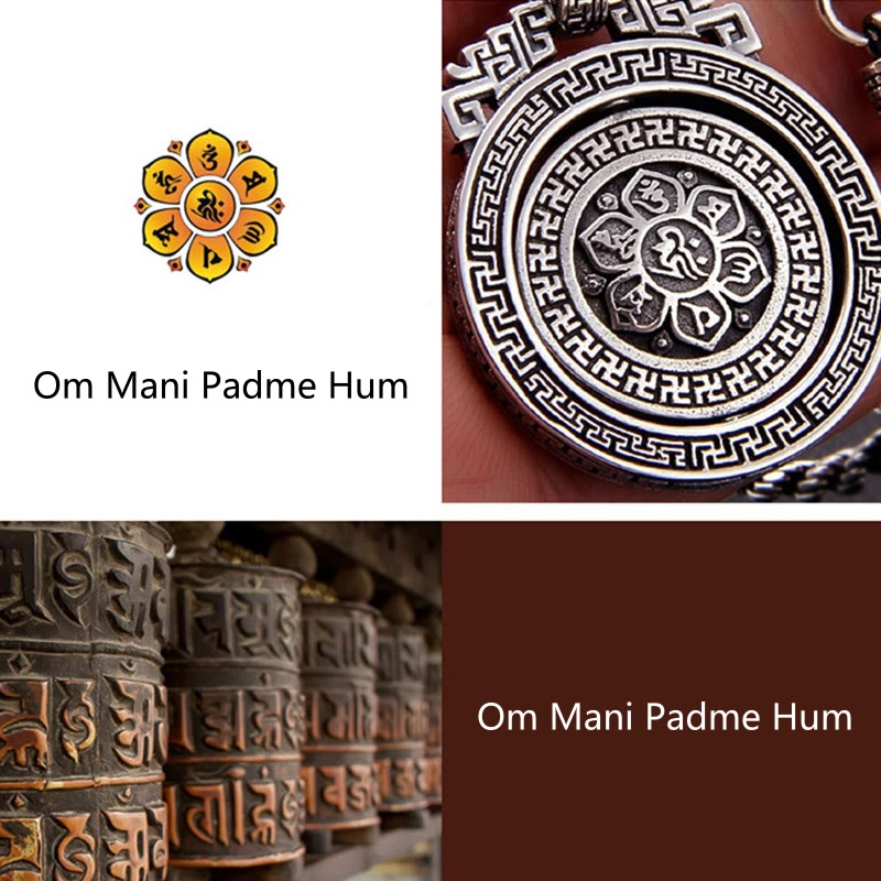 BWOOOH Tibetan Om Mani Padme Hum Double Dorje Vajra Rotatable Purity Peace Necklace Pendant