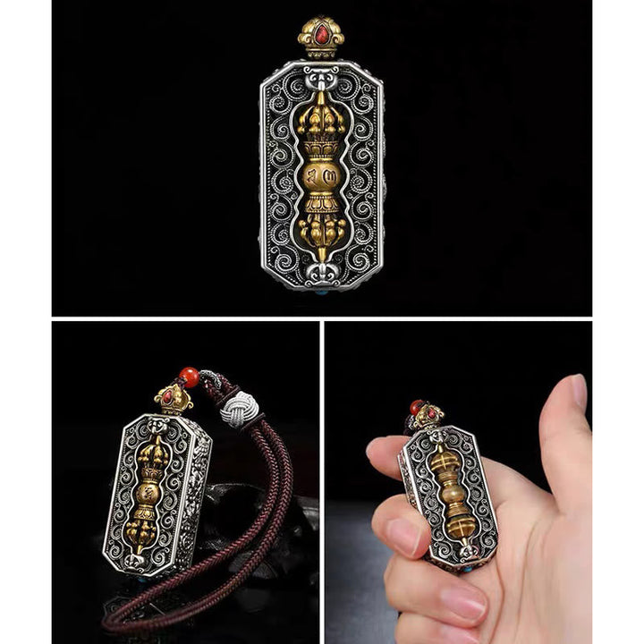 BWOOOH Tibetan Om Mani Padme Hum Dorje Vajra Rotatable Lotus Purity Rope Necklace Pendant