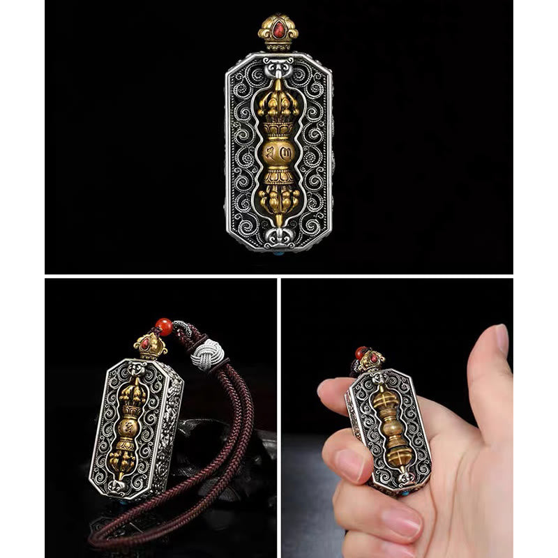 BWOOOH Tibetan Om Mani Padme Hum Dorje Vajra Rotatable Lotus Purity Rope Necklace Pendant