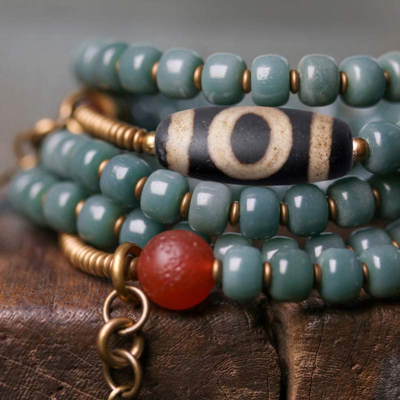 BWOOOH 108 Mala Beads Bodhi Seed Dzi Bead Wisdom Bracelet