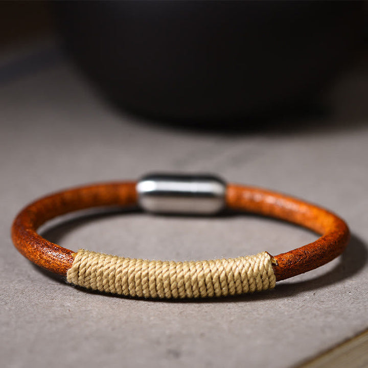 BWOOOH Tibetan Leather Handmade Five Elements Luck Braid String Buckle Bracelet