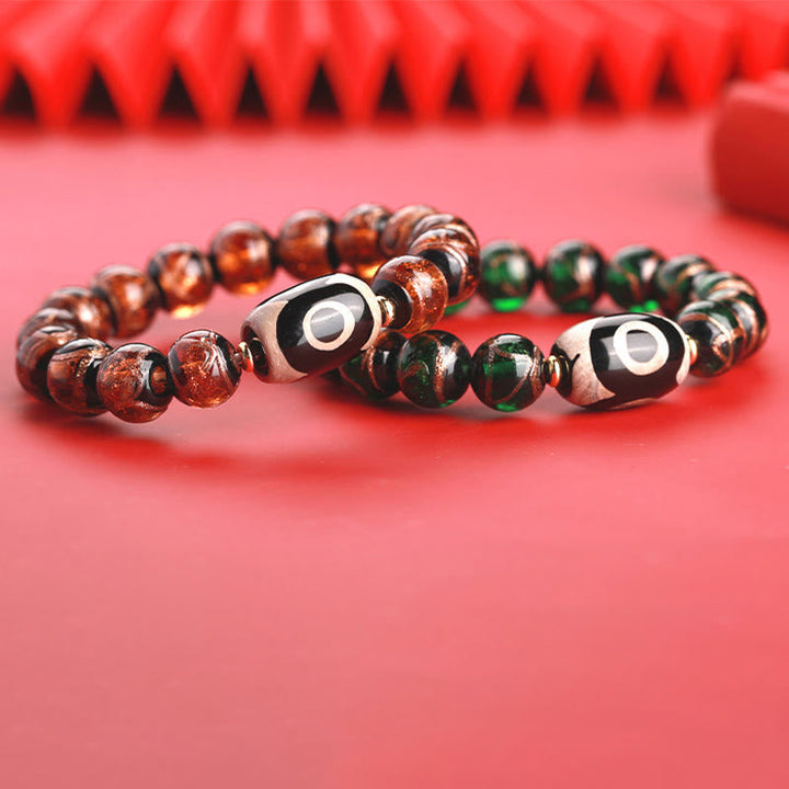 BWOOOH Tibetan Nine-Eye Dzi Bead Three-eyed Dzi Bead Liuli Glass Bead Wealth Bracelet | spiritual healing bracelet