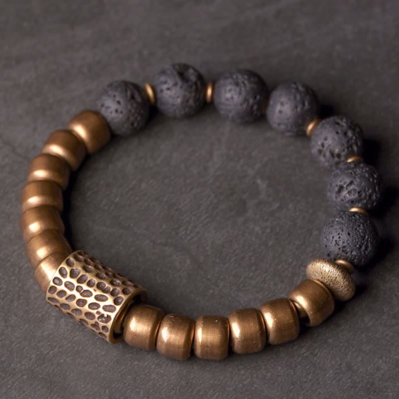 BWOOOH Lava Rock Stone Rainbow Obsidian Brass Support Healing Bracelet