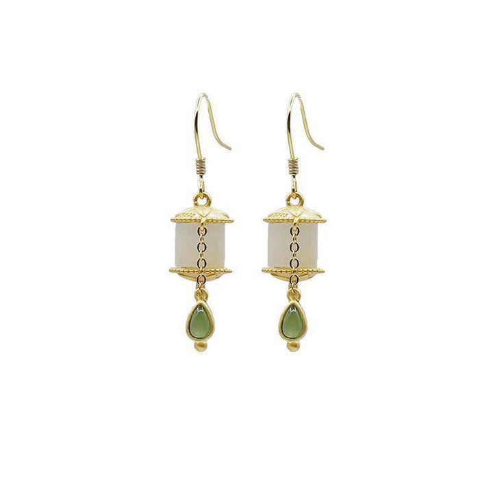 BWOOOH 925 Sterling Silver Jade Prayer Wheel Luck Drop Earrings