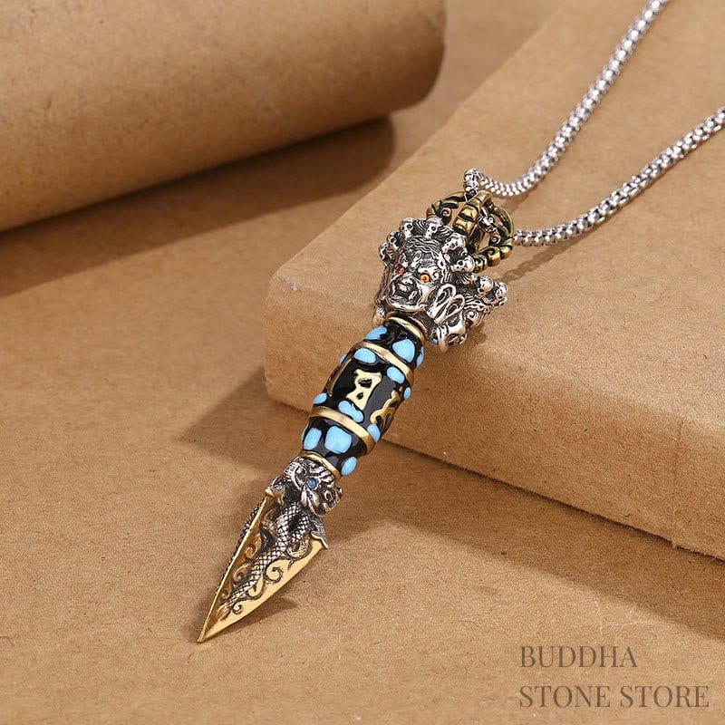 BWOOOH Tibet Om Mani Padme Hum Dzi Bead Dorje Vajra Pattern Wealth Rotatable Necklace Pendant
