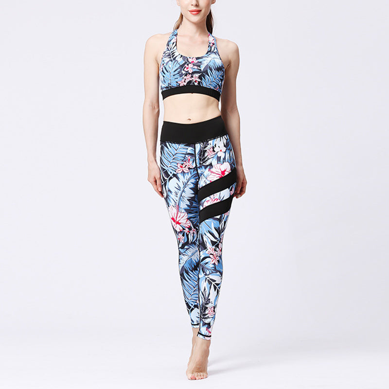 BWOOOH lotus print yoga leggings - 2Pcs Sunflower Flowers Leaves Print Top 