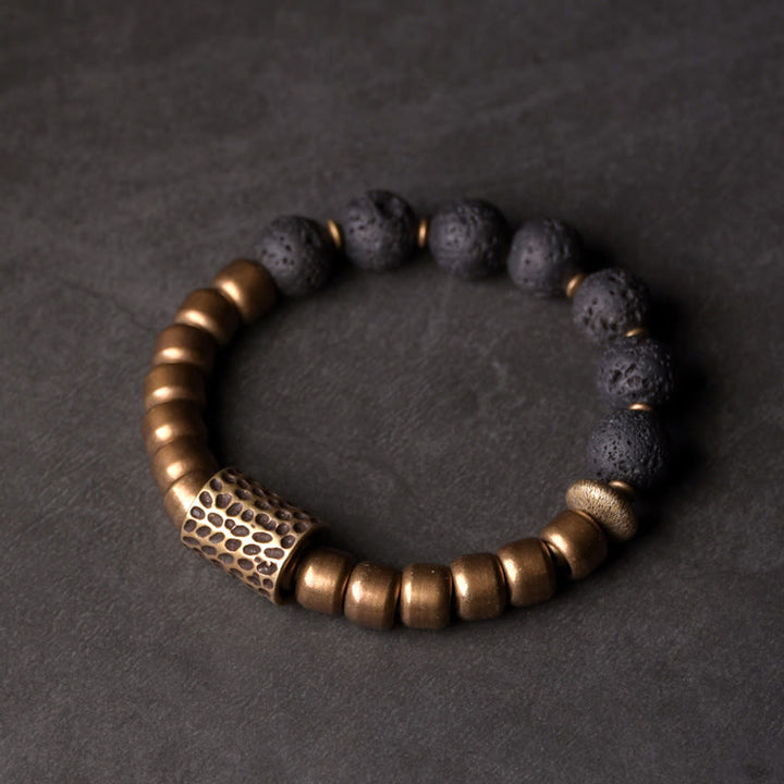 BWOOOH Lava Rock Stone Rainbow Obsidian Brass Support Healing Bracelet