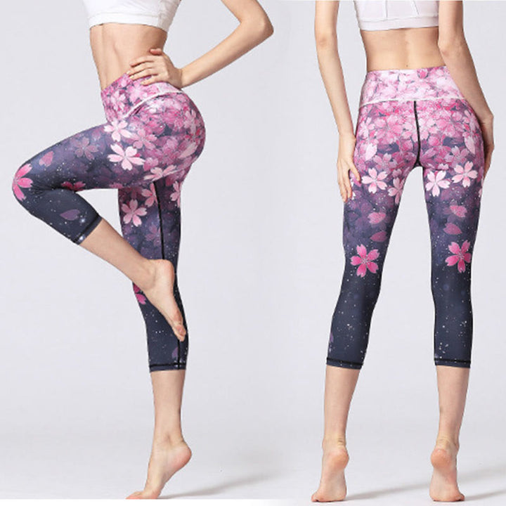 BWOOOH printed yoga leggings - Cherry Blossoms Sakura Lines Print Sport
