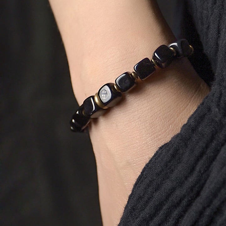 BWOOOH Black Obsidian Crystal Copper Strength Couple Bracelet
