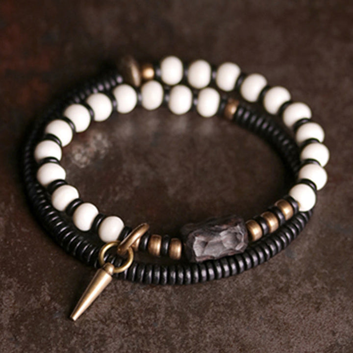 BWOOOH Bone Beads Ebony Wood Copper Strength Couple Bracelet