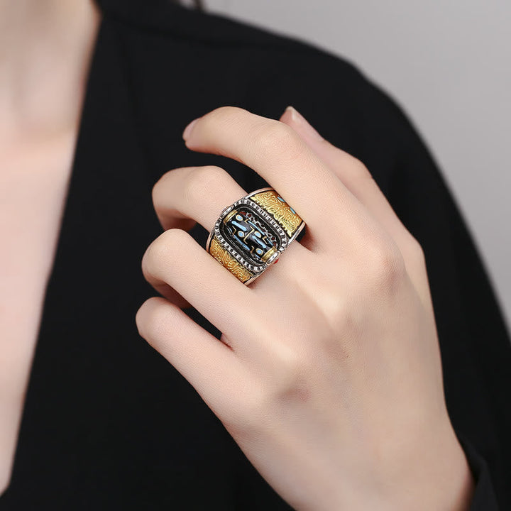 BWOOOH Tibetan Nine-Eye Dzi Bead Wealth Blessings Rotatable Ring
