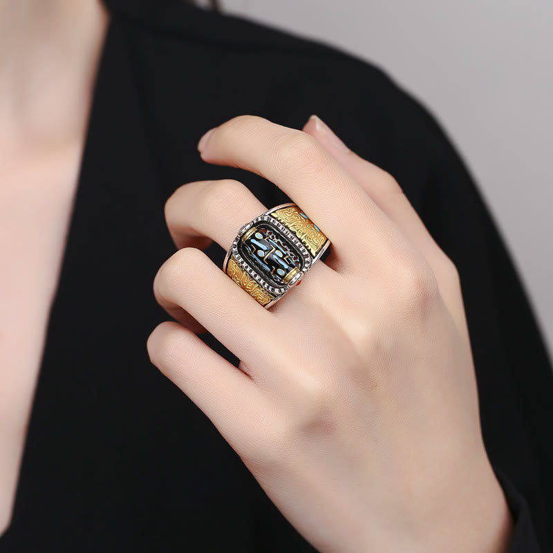 BWOOOH Tibetan Nine-Eye Dzi Bead Wealth Blessings Rotatable Ring
