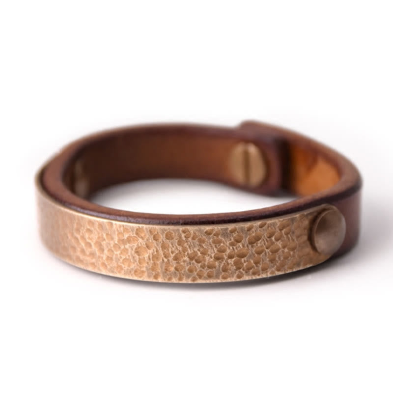 BWOOOH Vintage Handmade Texture Copper Brass Leather Wealth Bracelet Bangle