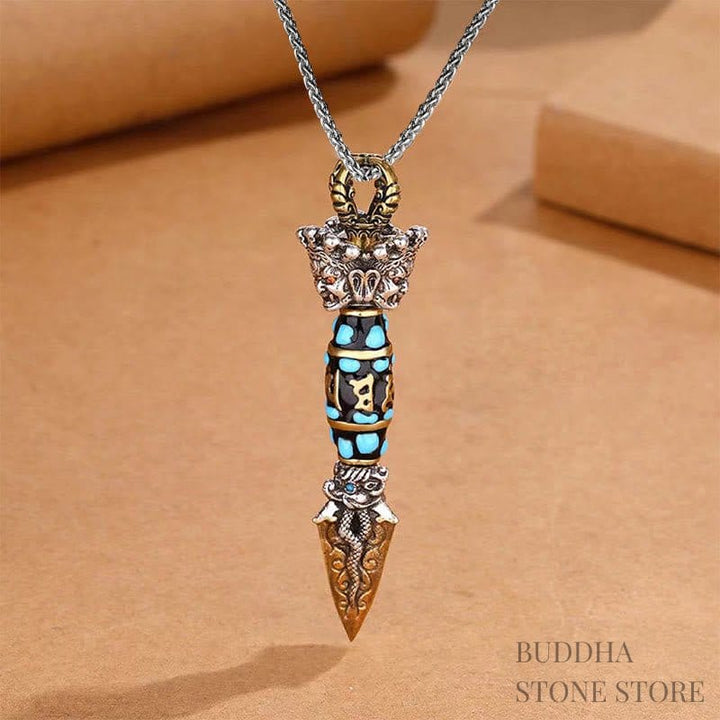 BWOOOH Tibet Om Mani Padme Hum Dzi Bead Dorje Vajra Pattern Wealth Rotatable Necklace Pendant