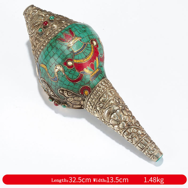 BWOOOH Tibetan Handmade Shankha Om Mani Padme Hum Buddha Avalokitesvara Turquoise Conch | Turquoise