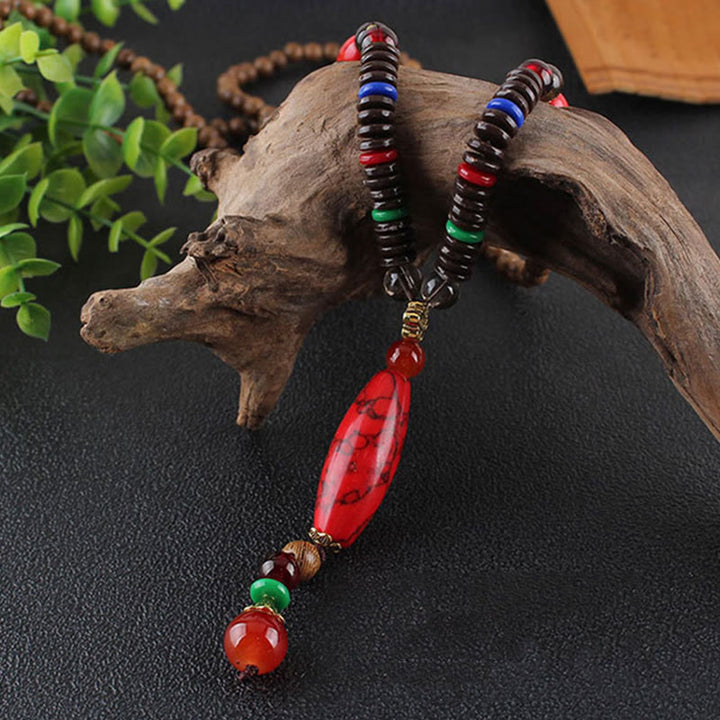 BWOOOH Wenge Wood Turquoise Stone Protection Calm Necklace Pendant
