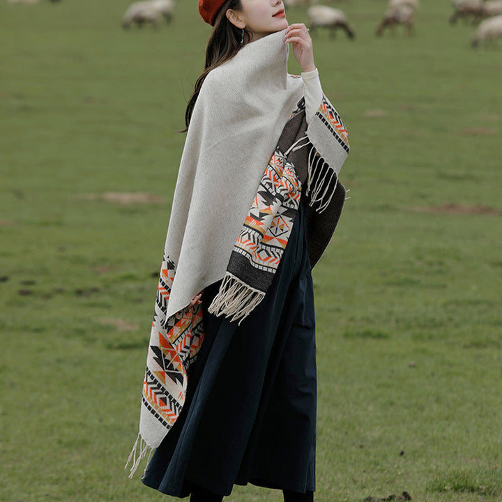 BWOOOH Tibetan Shawl Colorful Geometry Winter Cozy Travel