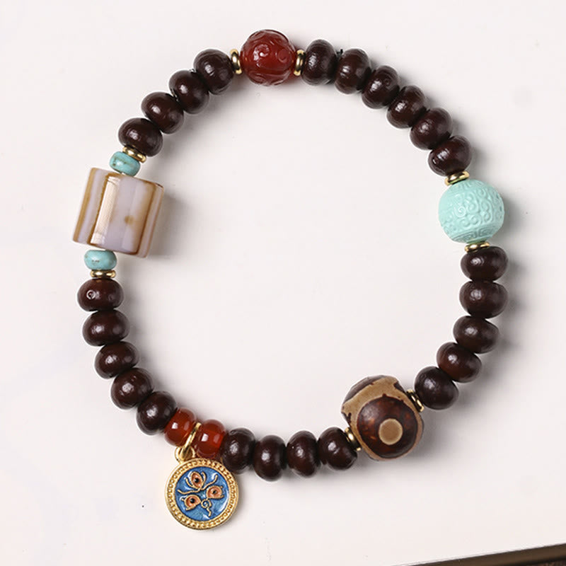 BWOOOH Natural Tibet Purple Bodhi Seed Dzi Bead God of Wealth Wisdom Bracelet