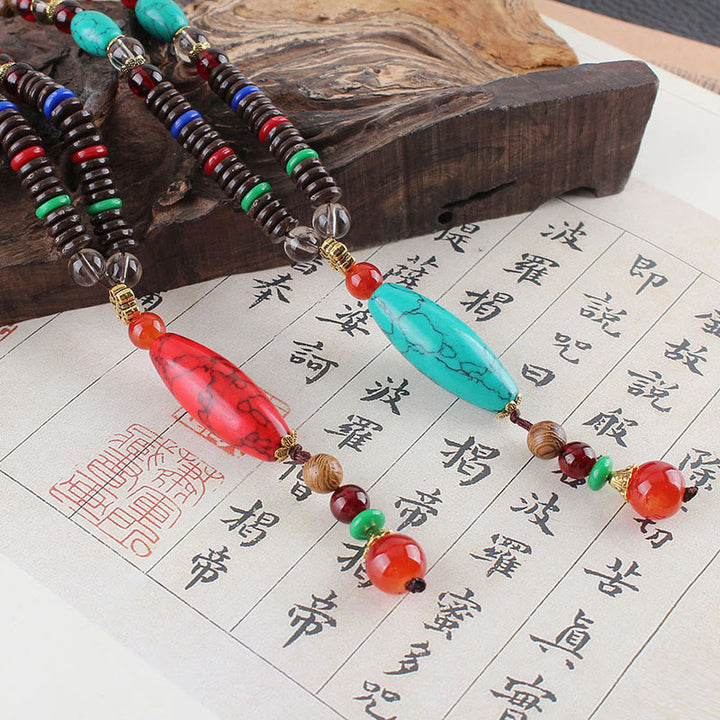 BWOOOH Wenge Wood Turquoise Stone Protection Calm Necklace Pendant