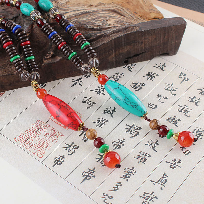 BWOOOH Wenge Wood Turquoise Stone Protection Calm Necklace Pendant