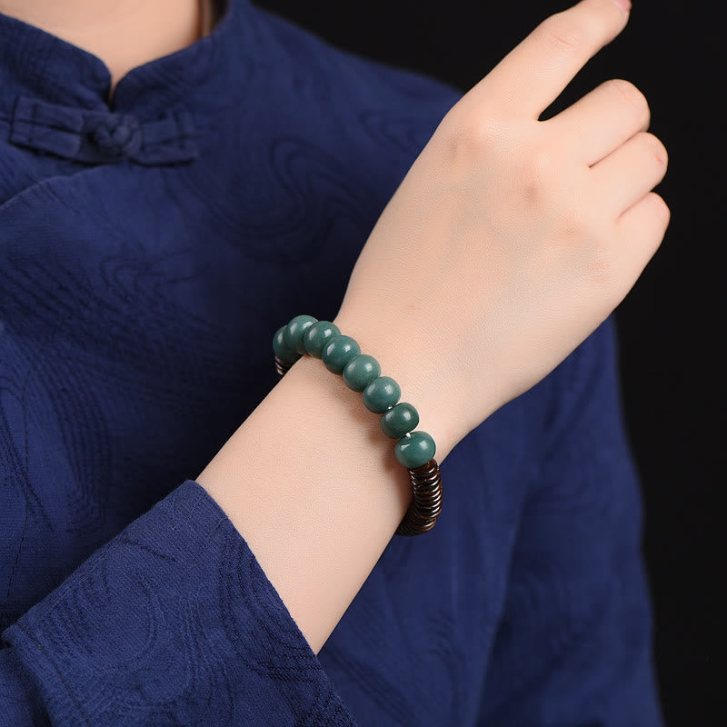 BWOOOH Tibetan Cyan Bodhi Seed Dzi Bead Coconut Shell Keep Away Evil Spirits Bracelet