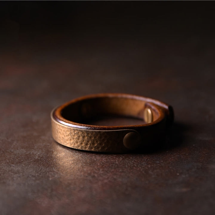 BWOOOH Vintage Handmade Texture Copper Brass Leather Wealth Bracelet Bangle