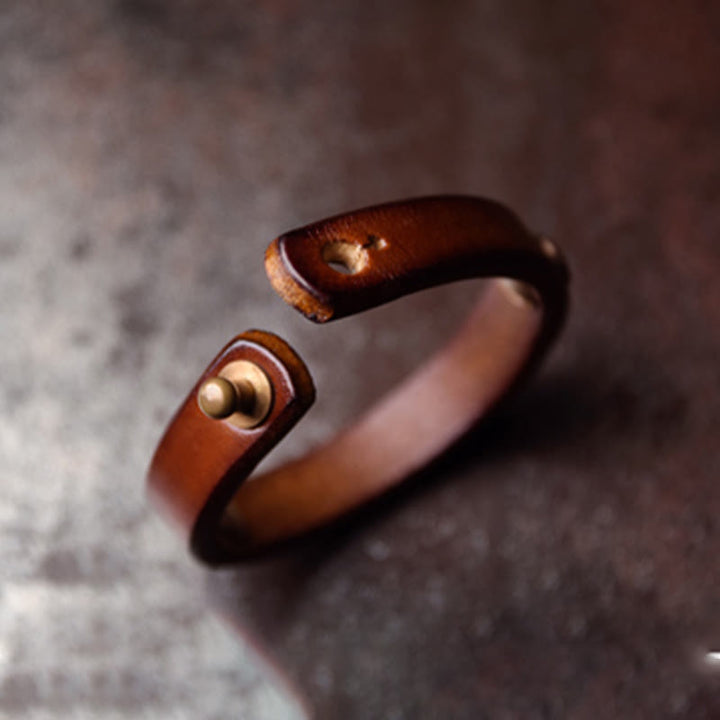 BWOOOH Vintage Handmade Texture Copper Brass Leather Wealth Bracelet Bangle