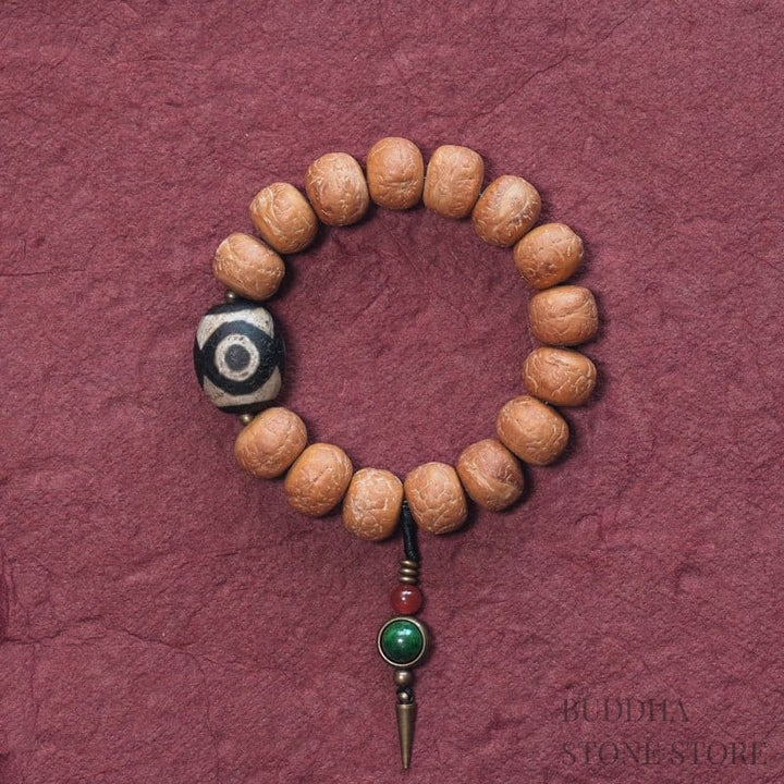 BWOOOH Tibet Bodhi Seed Dzi Bead Peace Charm Wrist Mala Bracelet