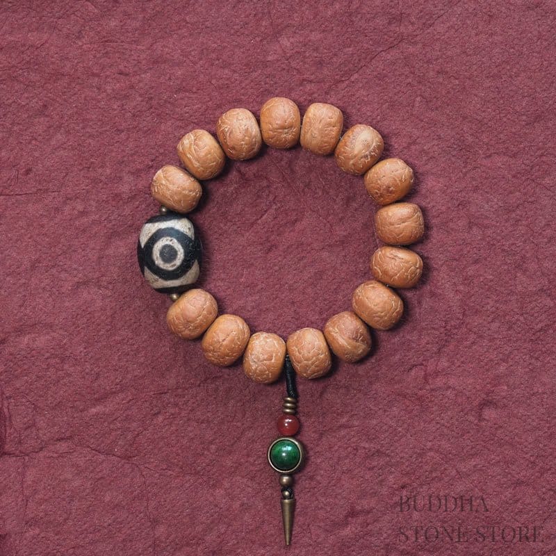 BWOOOH Tibet Bodhi Seed Dzi Bead Peace Charm Wrist Mala Bracelet