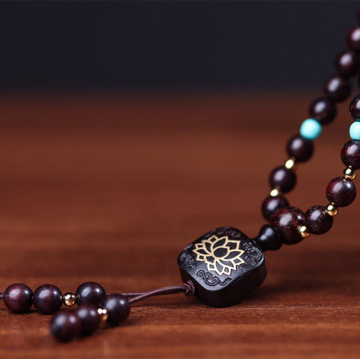 BWOOOH 108 Mala Beads Tibetan Small Leaf Red Sandalwood Lotus Balance Bracelet
