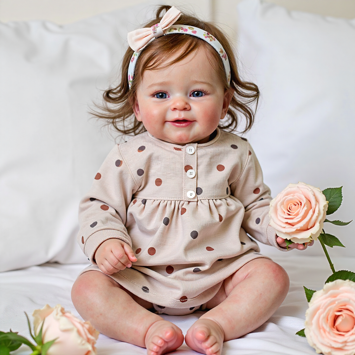 20" Reborn Toddler Realistic Baby Doll Girl Kezan with Brown Hair Special Gifts For Chirdren