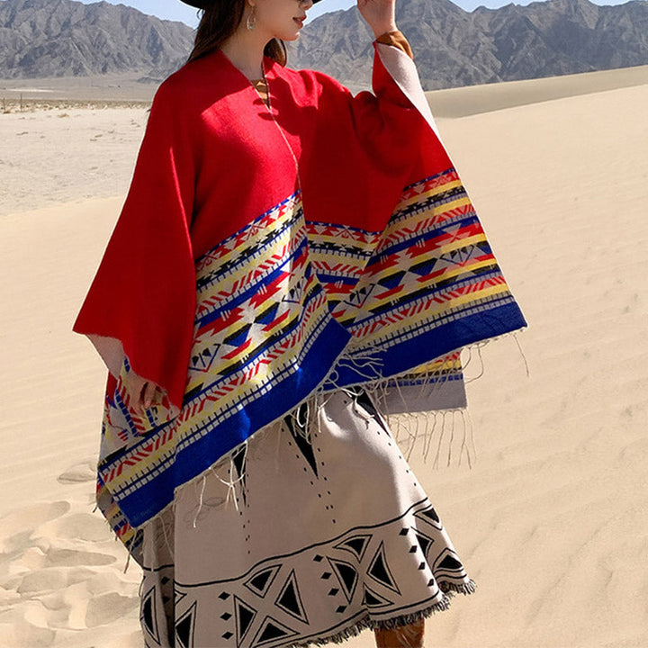 BWOOOH Tibetan Shawl Colorful Geometry Winter Cozy Travel