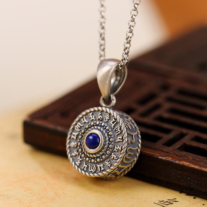 BWOOOH 925 Sterling Silver Om Mani Padme Hum Lazurite Love Peace Necklace Pendant