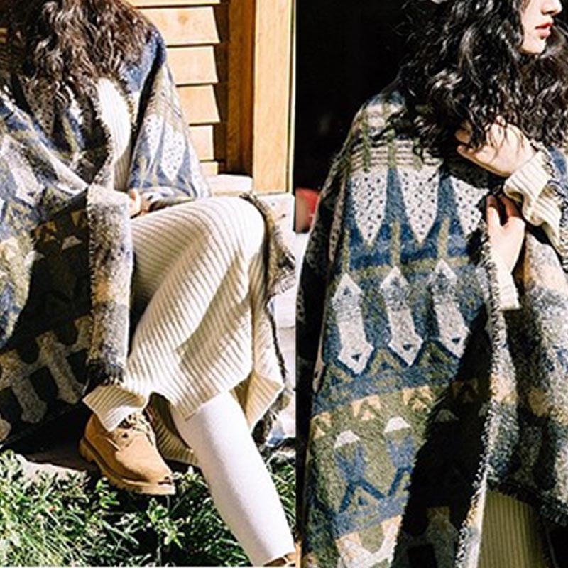 BWOOOH Tibetan Shawl Classic Geometry Pattern Winter Cozy