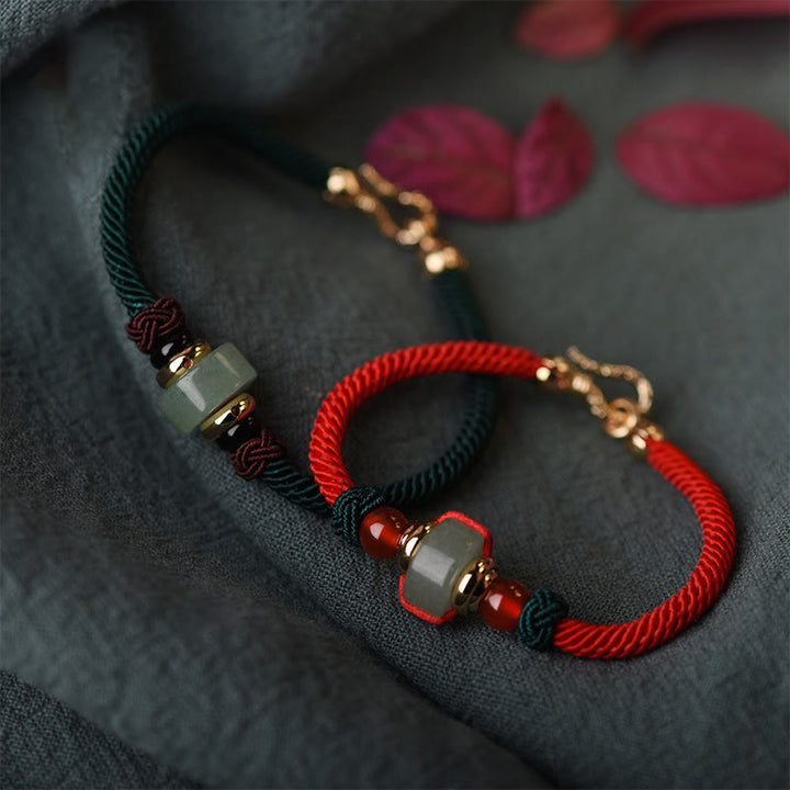 BWOOOH Tibetan Green Aventurine Luck Braid String Bracelet  -  Green Aventurine Tibetan bracelet for spiritual healing and m...