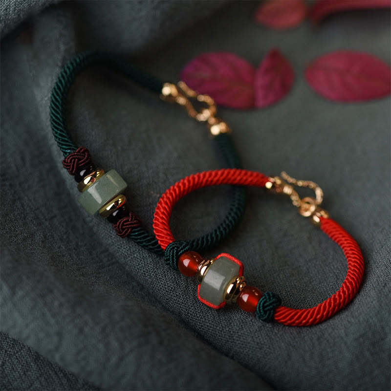 BWOOOH Tibetan Green Aventurine Luck Braid String Bracelet  -  Green Aventurine Tibetan bracelet for spiritual healing and m...