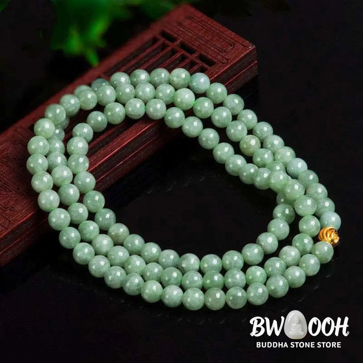 BWOOOH 108-bead Jade Luck Bracelet Mala, handcrafted from natural jade, symbolizing wealth, prosperity, and business success for meditation and abundance. - View 5