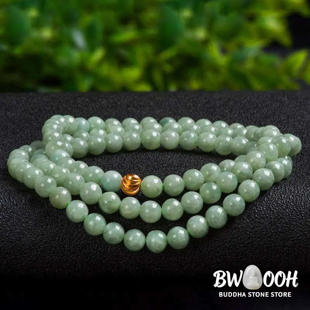 BWOOOH 108-bead Jade Luck Bracelet Mala, handcrafted from natural jade, symbolizing wealth, prosperity, and business success for meditation and abundance. - View 6