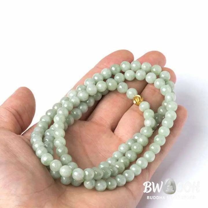 BWOOOH 108-bead Jade Luck Bracelet Mala, handcrafted from natural jade, symbolizing wealth, prosperity, and business success for meditation and abundance. - View 3