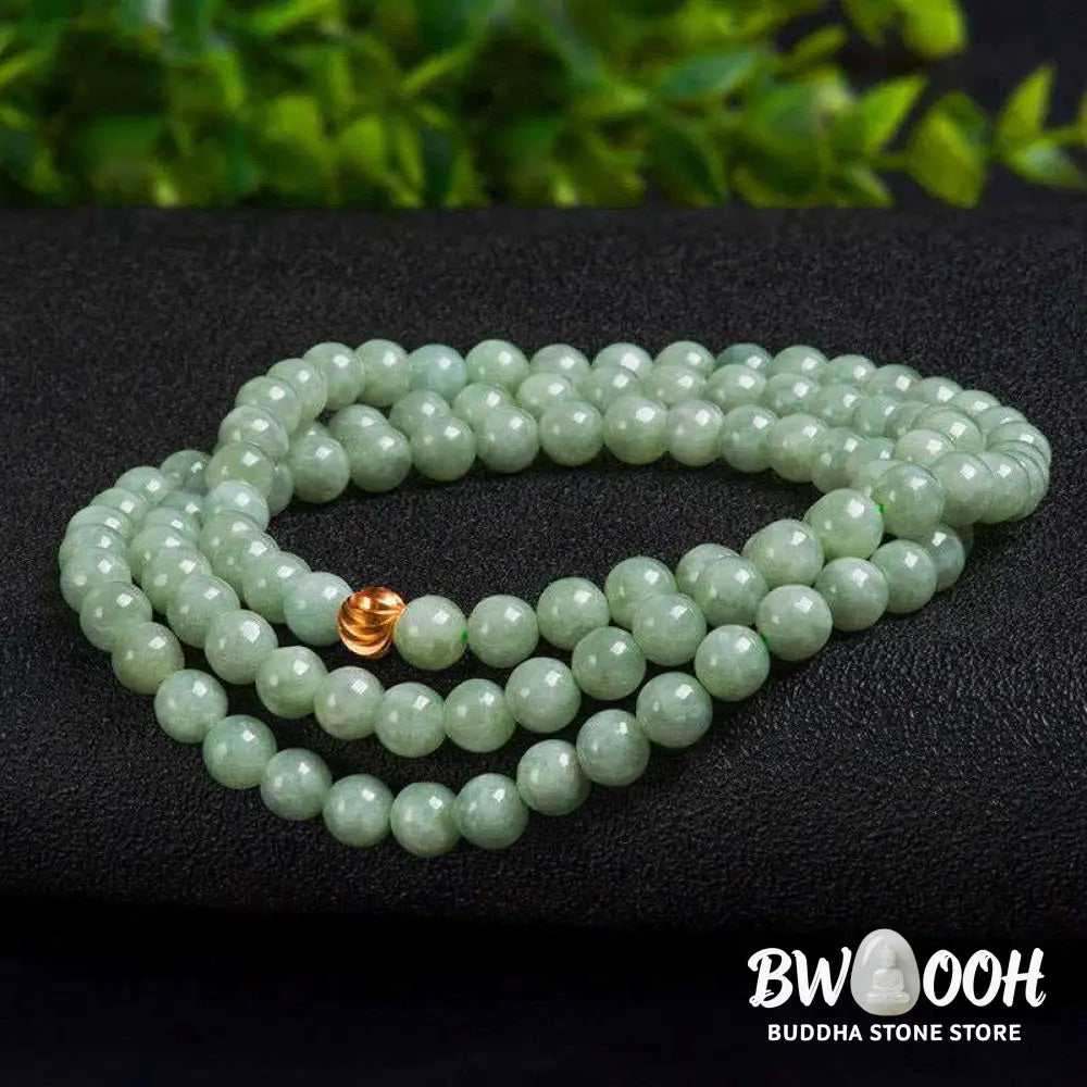 BWOOOH 108-bead Jade Luck Bracelet Mala, handcrafted from natural jade, symbolizing wealth, prosperity, and business success for meditation and abundance. - View 7