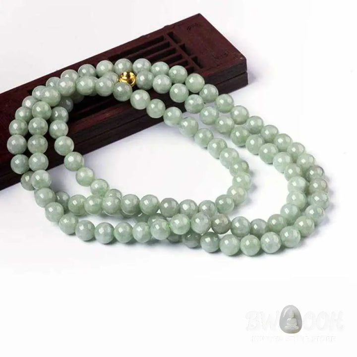 BWOOOH 108-bead Jade Luck Bracelet Mala, handcrafted from natural jade, symbolizing wealth, prosperity, and business success for meditation and abundance. - View 9