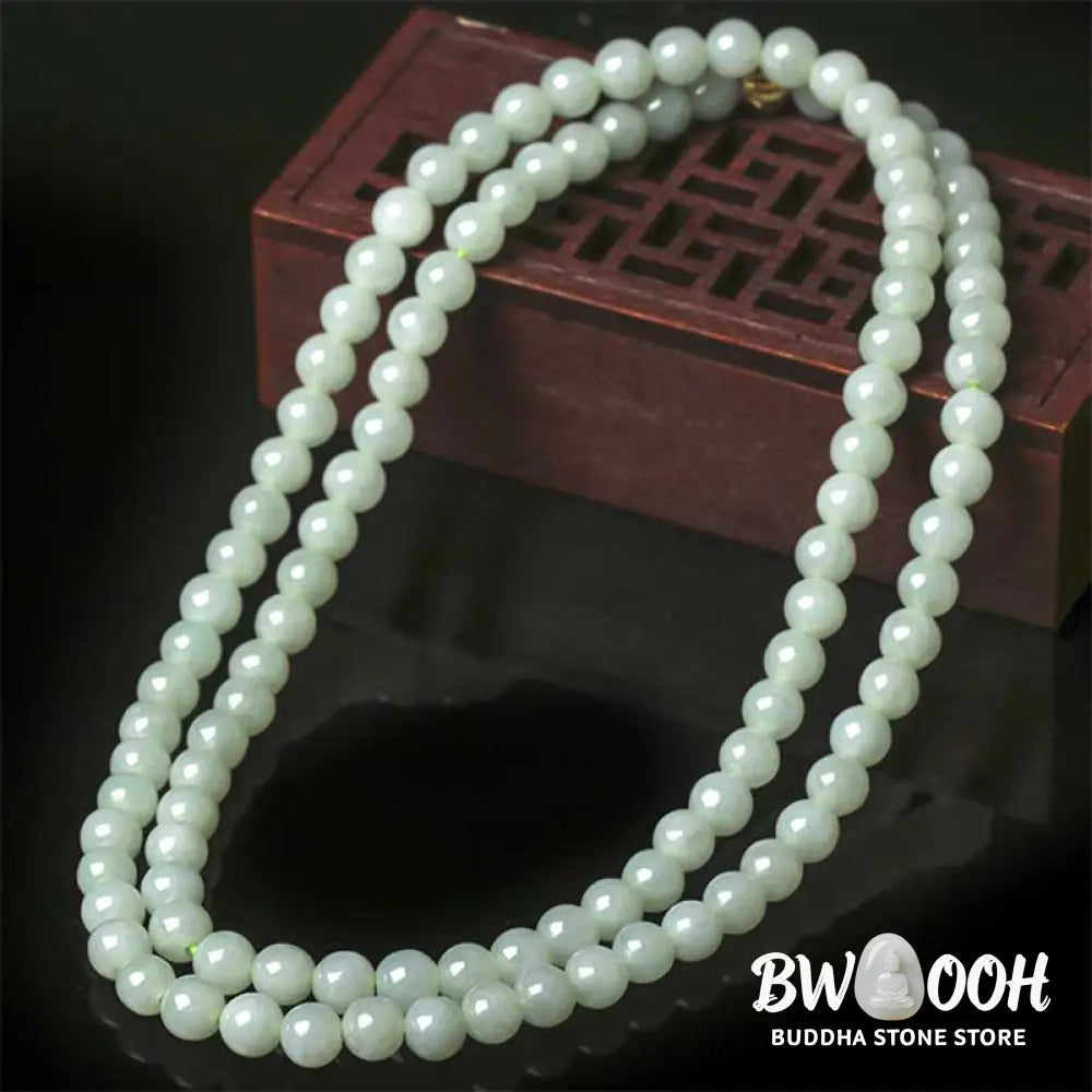BWOOOH 108-bead Jade Luck Bracelet Mala, handcrafted from natural jade, symbolizing wealth, prosperity, and business success for meditation and abundance. - View 2