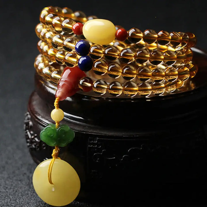 BWOOOH 108 mala beads Citrine Amber Red Agate PiXiu protection bracelet