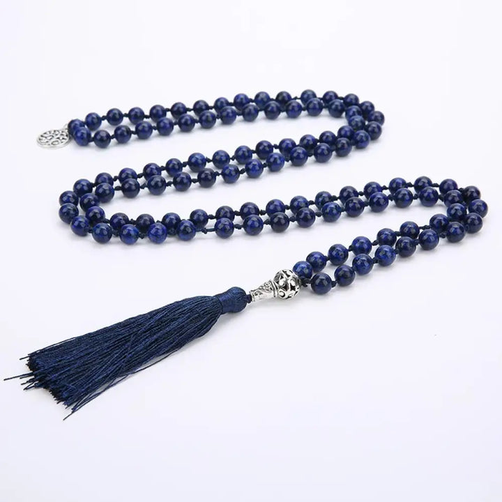 Authentic BWOOOH 108 Mala Beads Prayer Yoga Meditation Necklace resting gracefully for spiritual practice - View 6