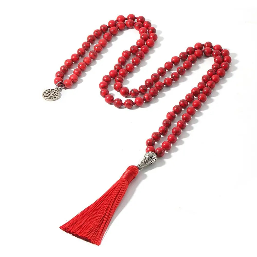 Authentic BWOOOH 108 Mala Beads Prayer Yoga Meditation Necklace resting gracefully for spiritual practice