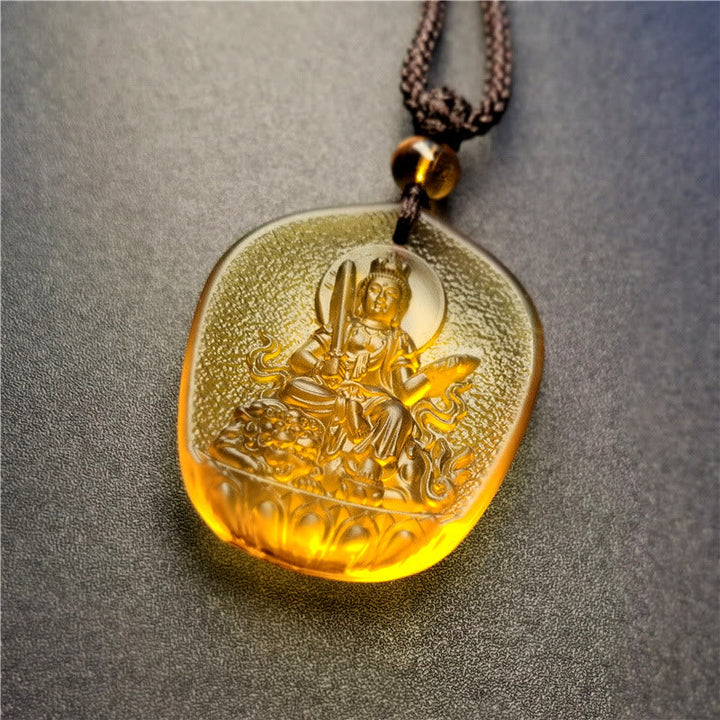 BWOOOH Chinese Zodiac Natal Buddha Blessing Liuli Crystal Compassion Necklace Pendant