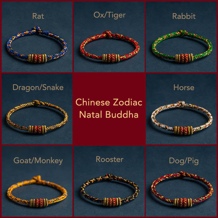 BWOOOH Tibet Handmade Chinese Zodiac Natal Buddha Luck Strength Braided String Bracelet