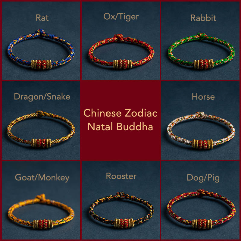 BWOOOH Tibet Handmade Chinese Zodiac Natal Buddha Luck Strength Braided String Bracelet