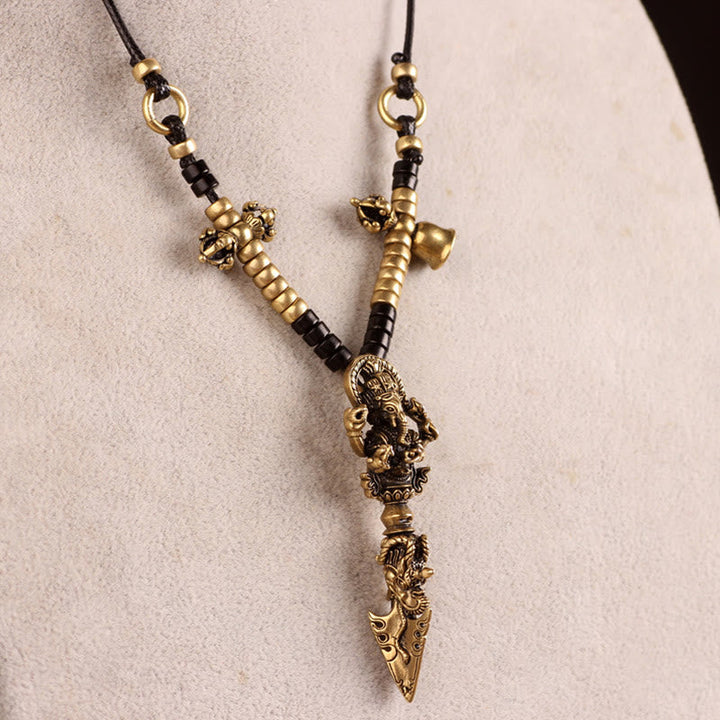 BWOOOH Tibetan Ganesh Ganpati elephant god of wealth Dorje Vajra spiritual power necklace pendant 45cm